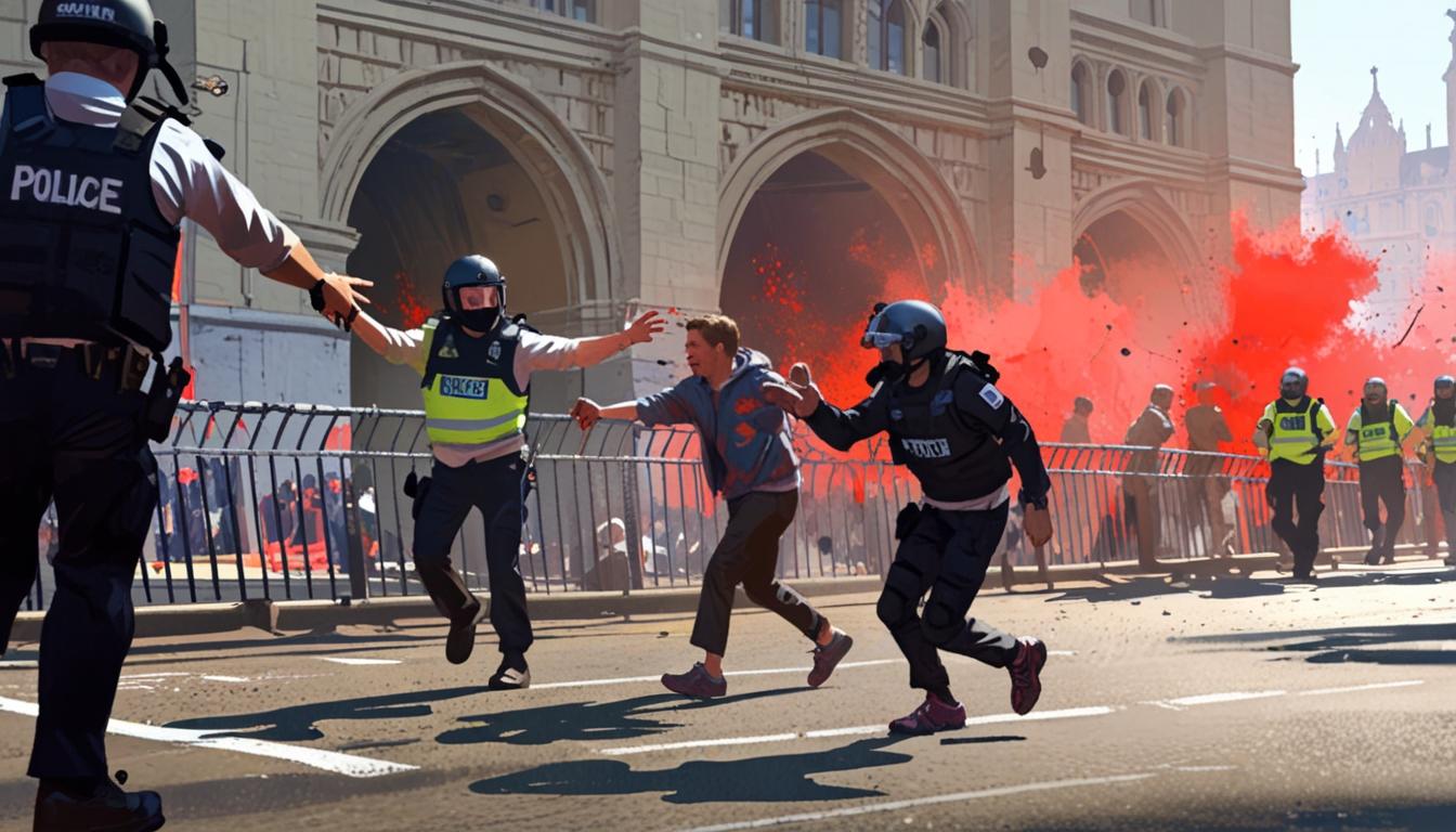 Protesters disrupt London Marathon on London Bridge with red powder
