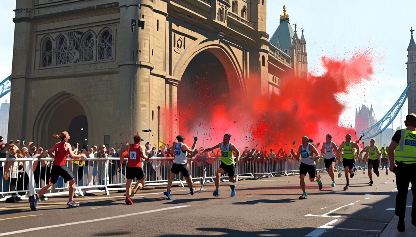 Youth Demand protesters disrupt London Marathon elite race with red powder