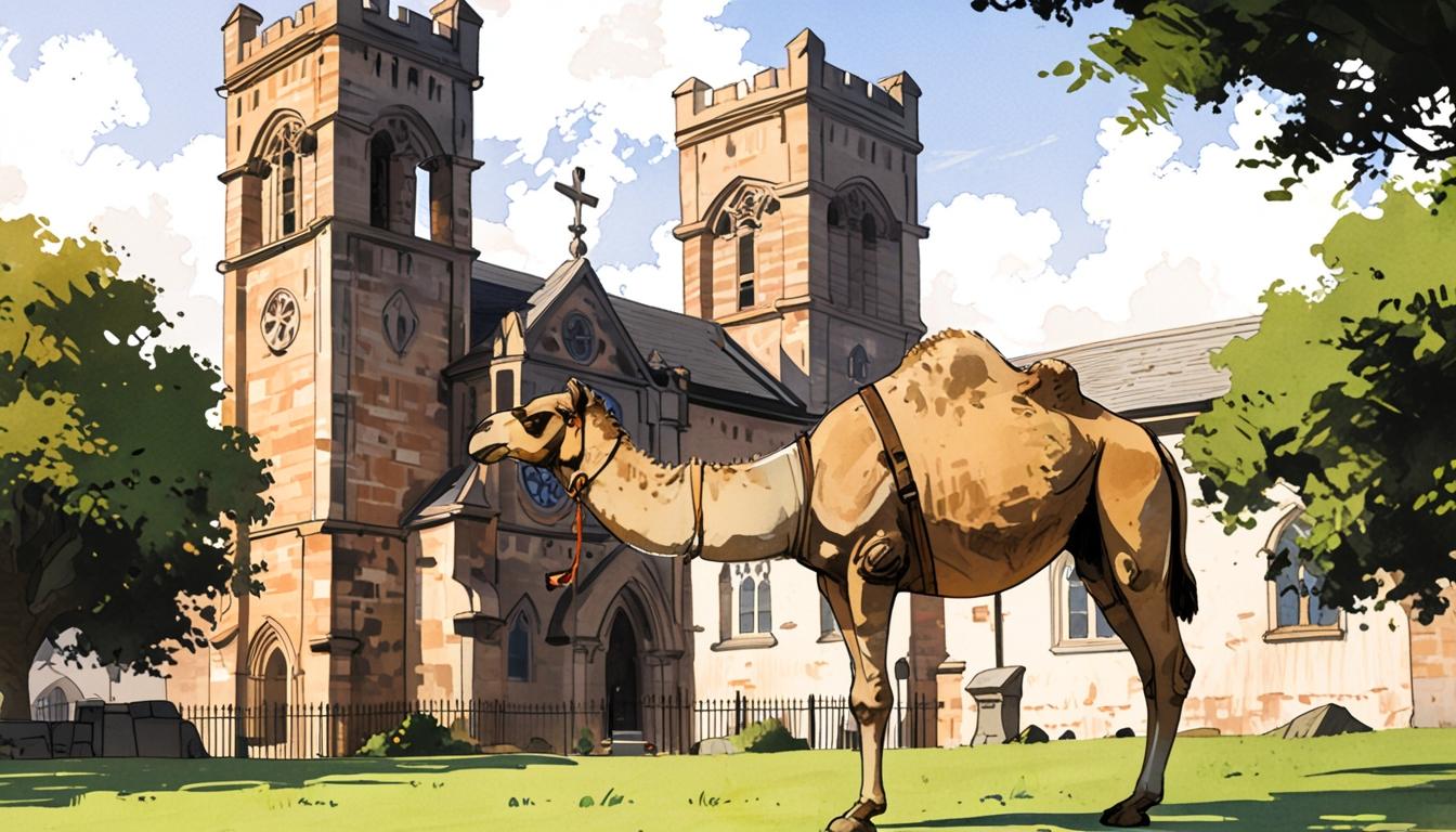 Camels appear outside St Mary’s Church for academic’s memorial in Abergavenny