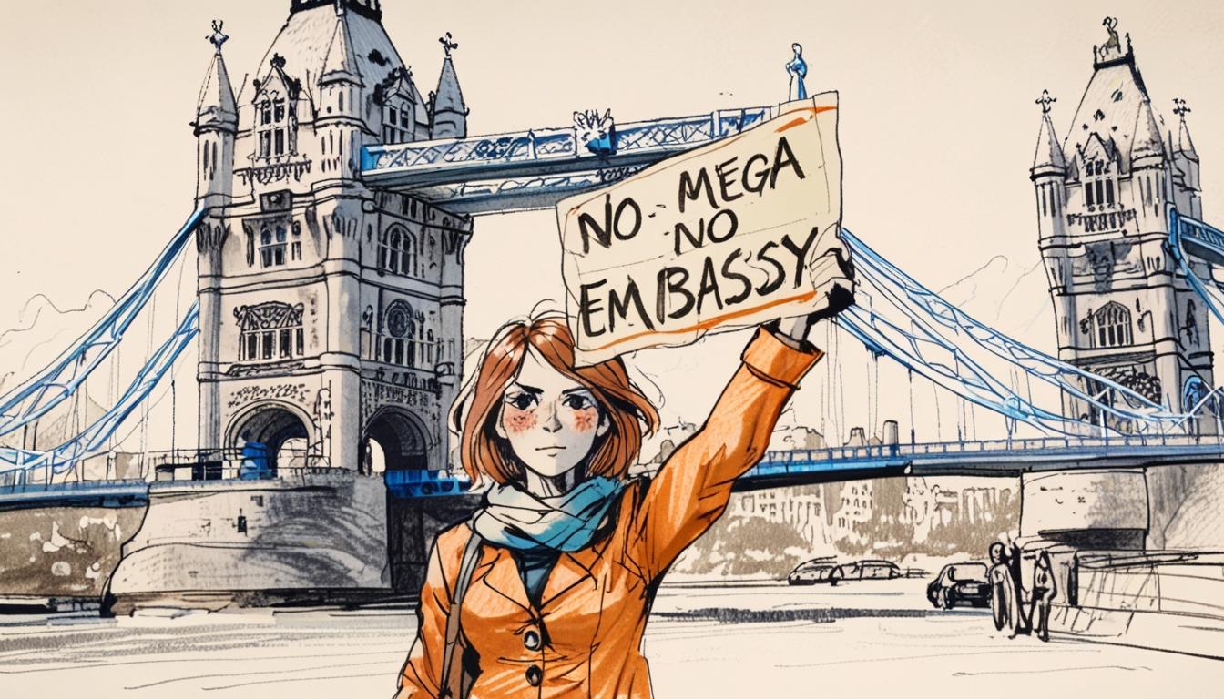 Protester against China’s London mega-embassy faces intimidation linked to detained relatives