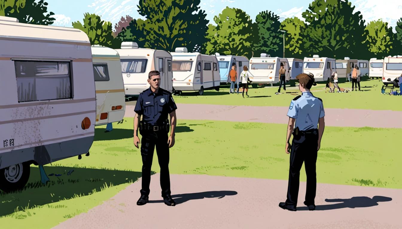 Police maintain presence at Blandford School amid caravan encampments and refugee housing concerns