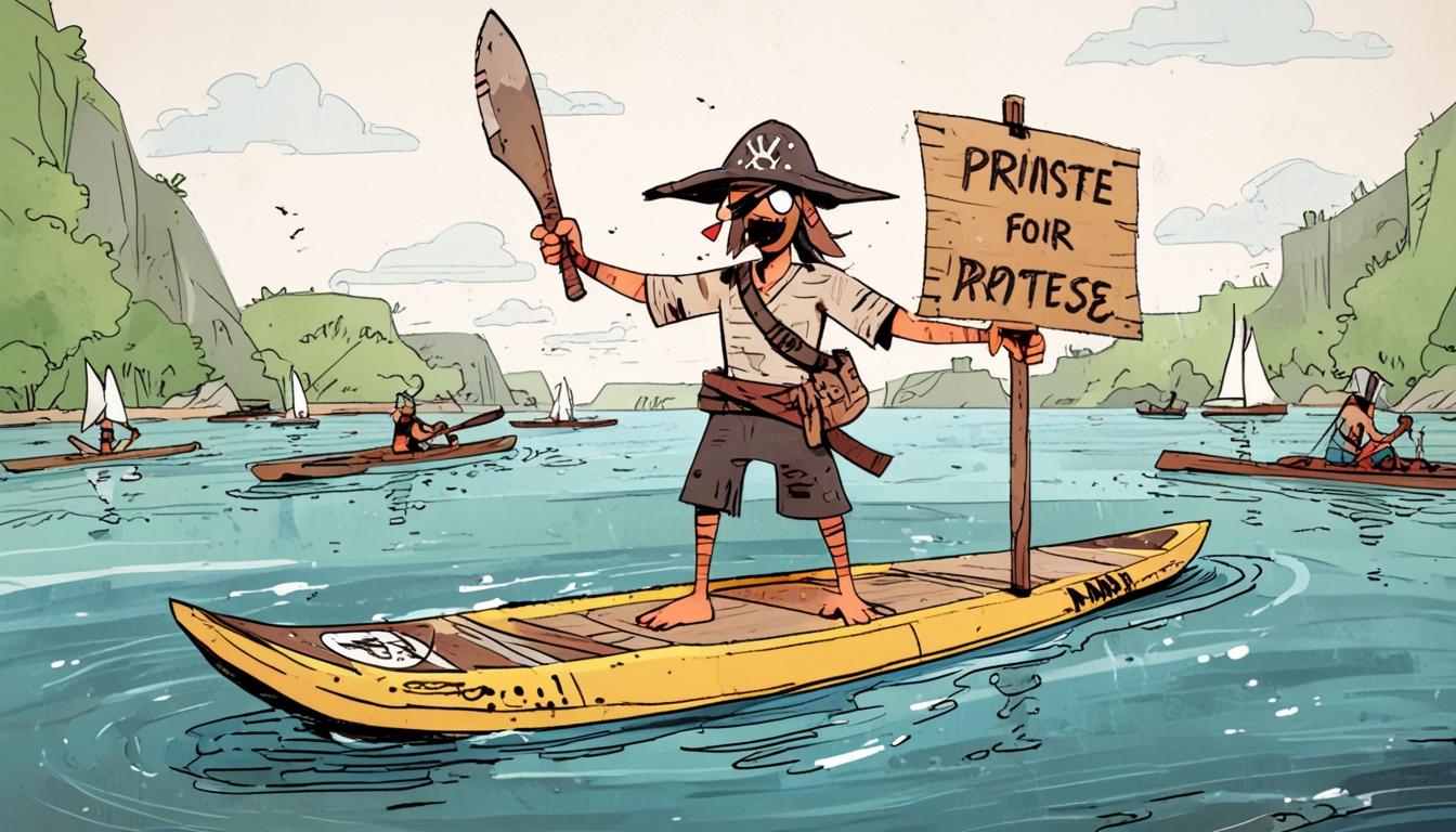 Norfolk pirates paddle against sewage pollution in spirited river protest