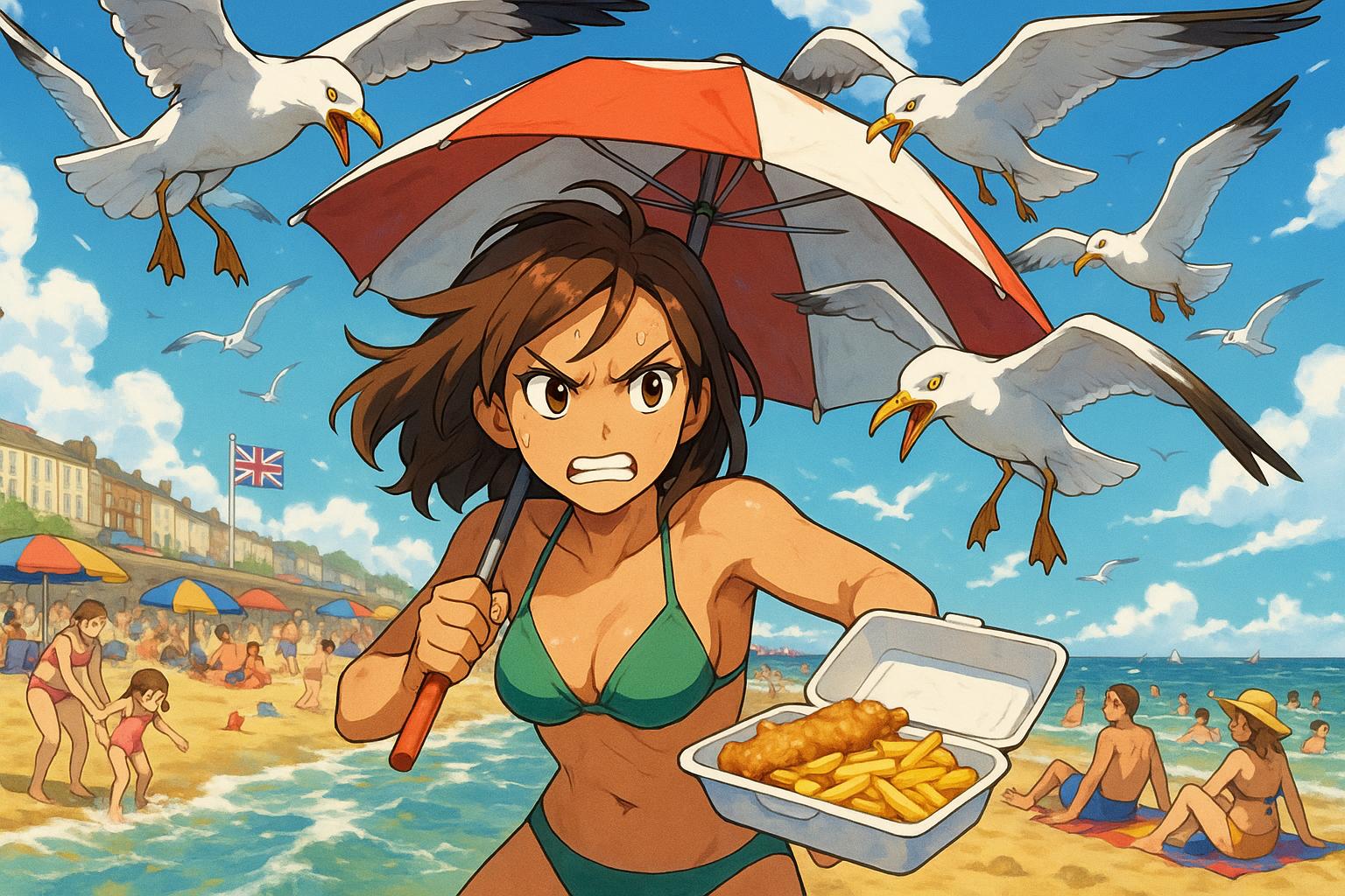Holidaymakers battle cunning seagulls stealing food along UK coasts