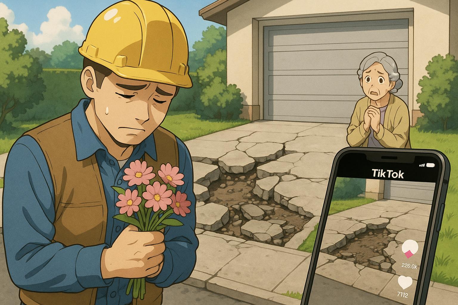 Builder loses job after fake TikTok driveway stunt sparks public outrage