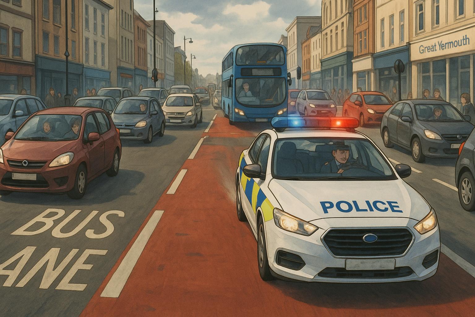 Police car drives the wrong way down new Great Yarmouth bus lane amid signage confusion