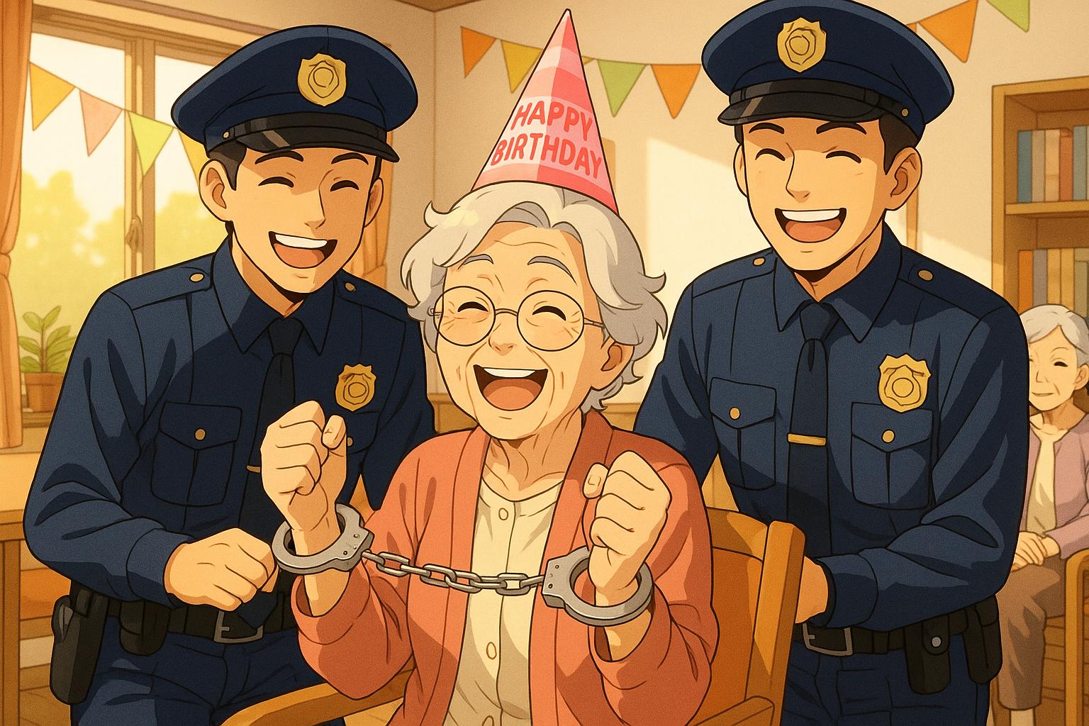 Maggie Clarke’s playful mock arrest celebrates 97 years with laughter and community spirit