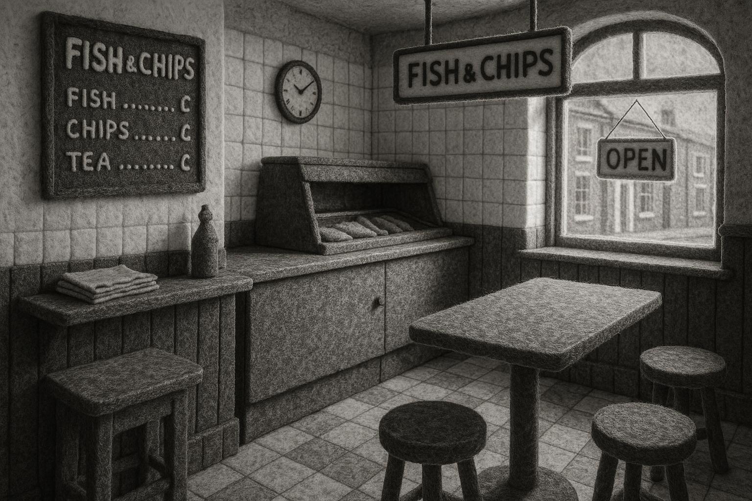Lucy Sparrow recreates iconic London chippy entirely from 65,000 felt pieces