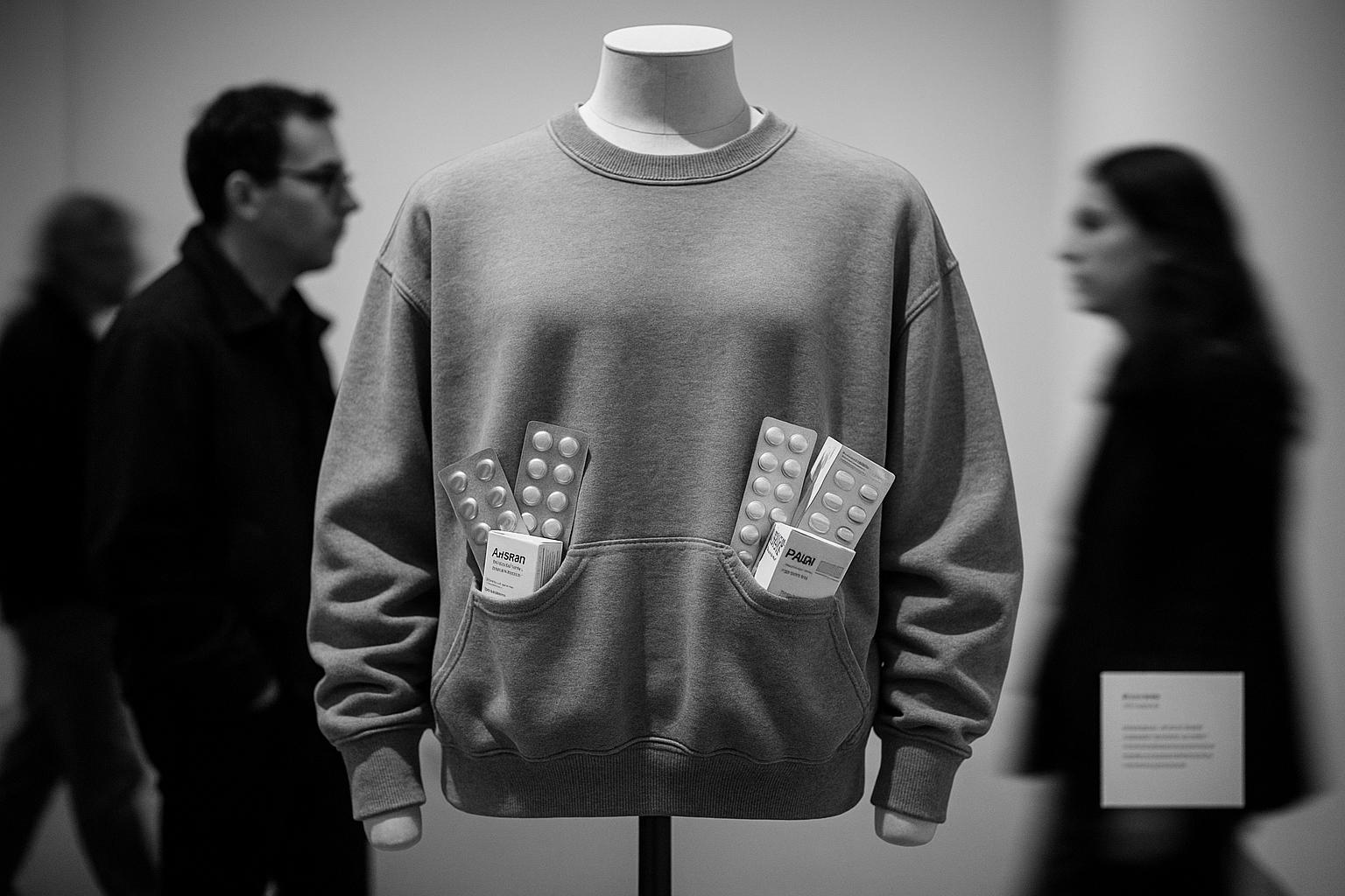 Robbie Williams turns confessional recovery into museum spectacle with drug-studded hoodie at Moco