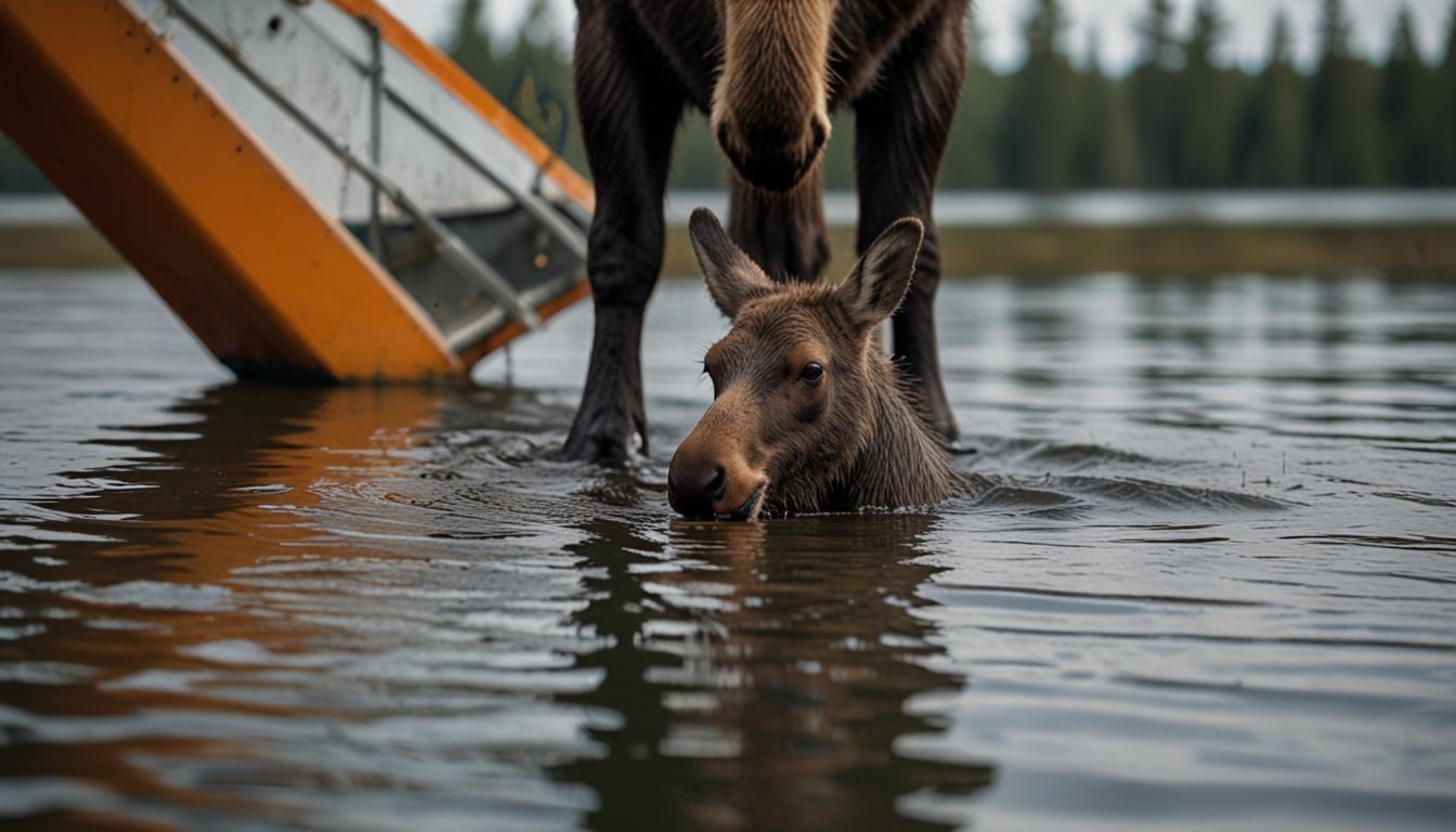 Employee Rescues Baby Moose Trapped at Beluga Lake in Homer, Alaska