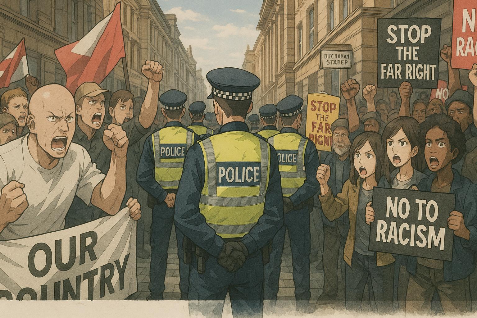 Far-right Great British National Strike rally met with large anti-racism counter-protest in Glasgow