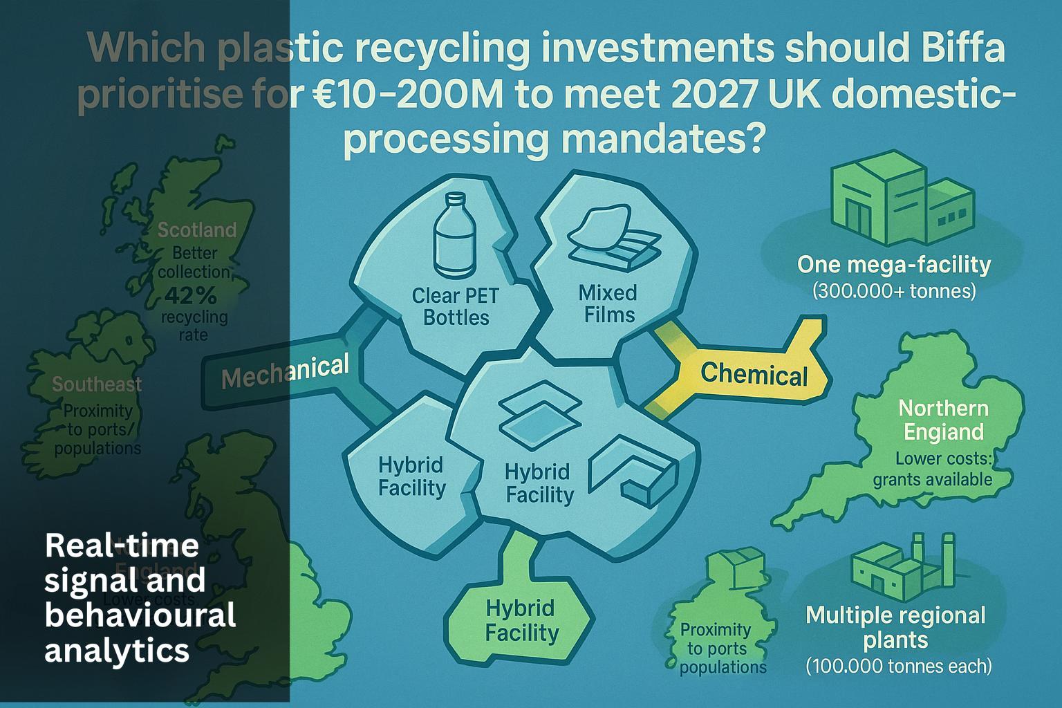 Which plastic recycling investments should Biffa prioritise for £10–200M to meet 2027 UK domestic-processing mandates?
