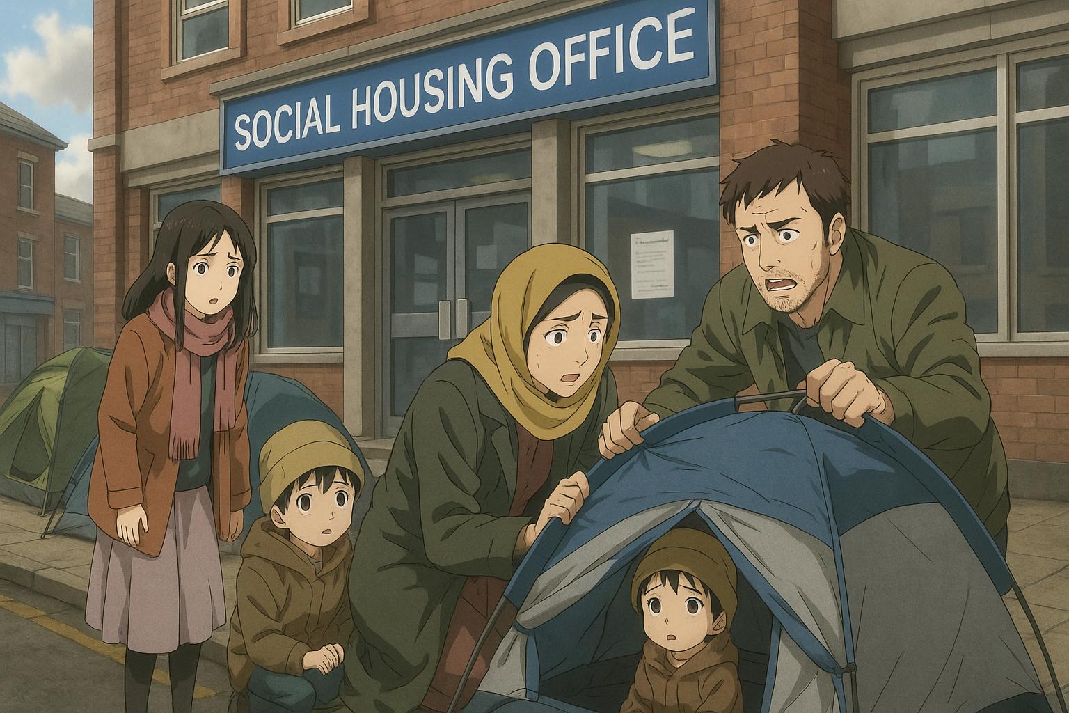 Migrant family in Stockport camps outside social housing office amid declining local accommodation offers