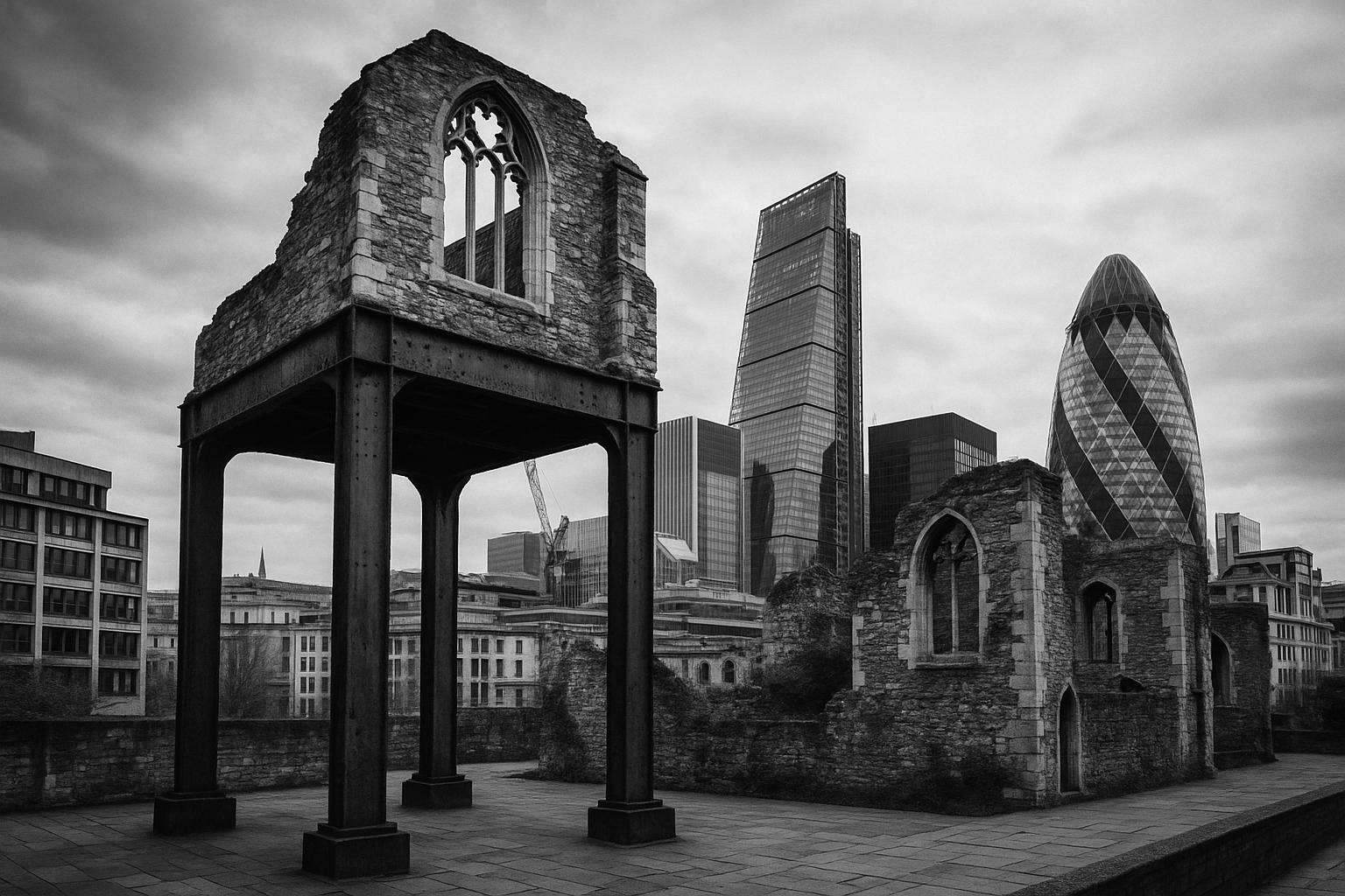 Medieval London church suspended on stilts during landmark skyscraper development