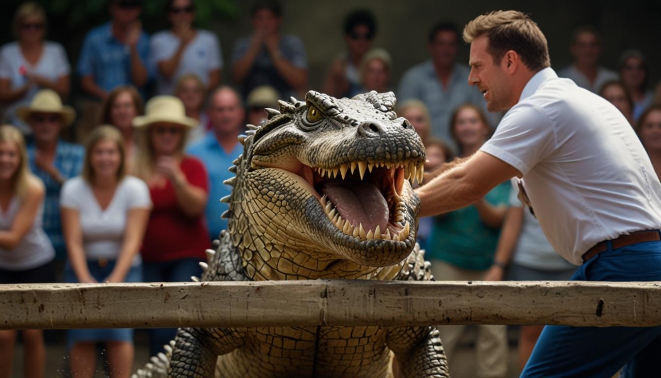 Crocodile farm stunt goes awry in viral video