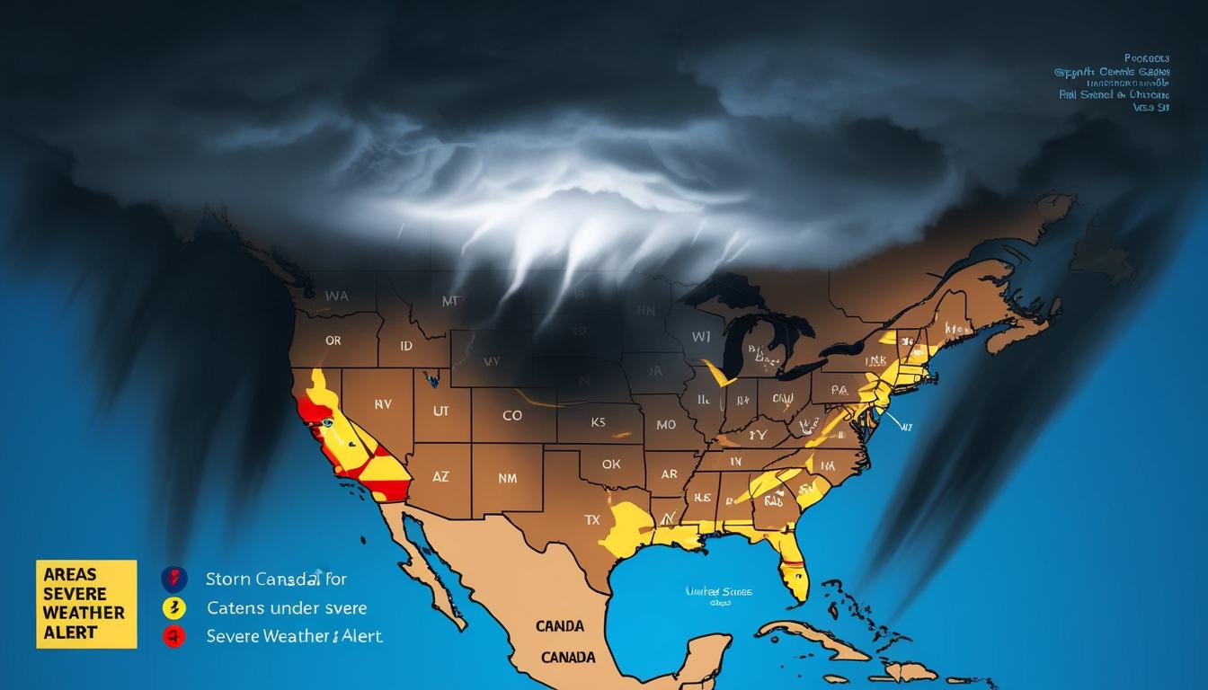 Severe weather alert issued across multiple US states and Canadian provinces