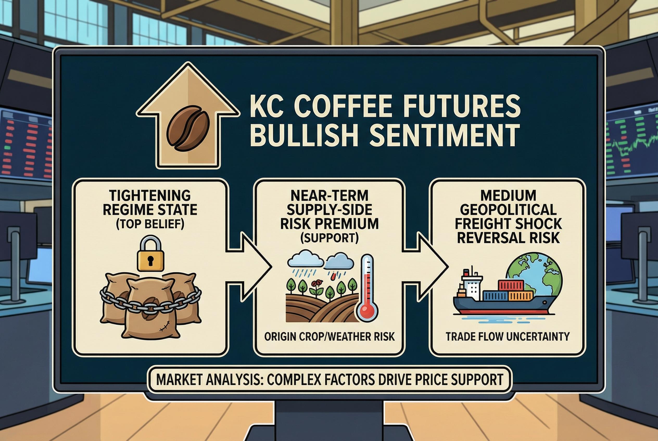 Commodities Report: Coffee futures (KC) | 2026-04-09 21:49 UTC [ZQRM] | Bullish | tightening