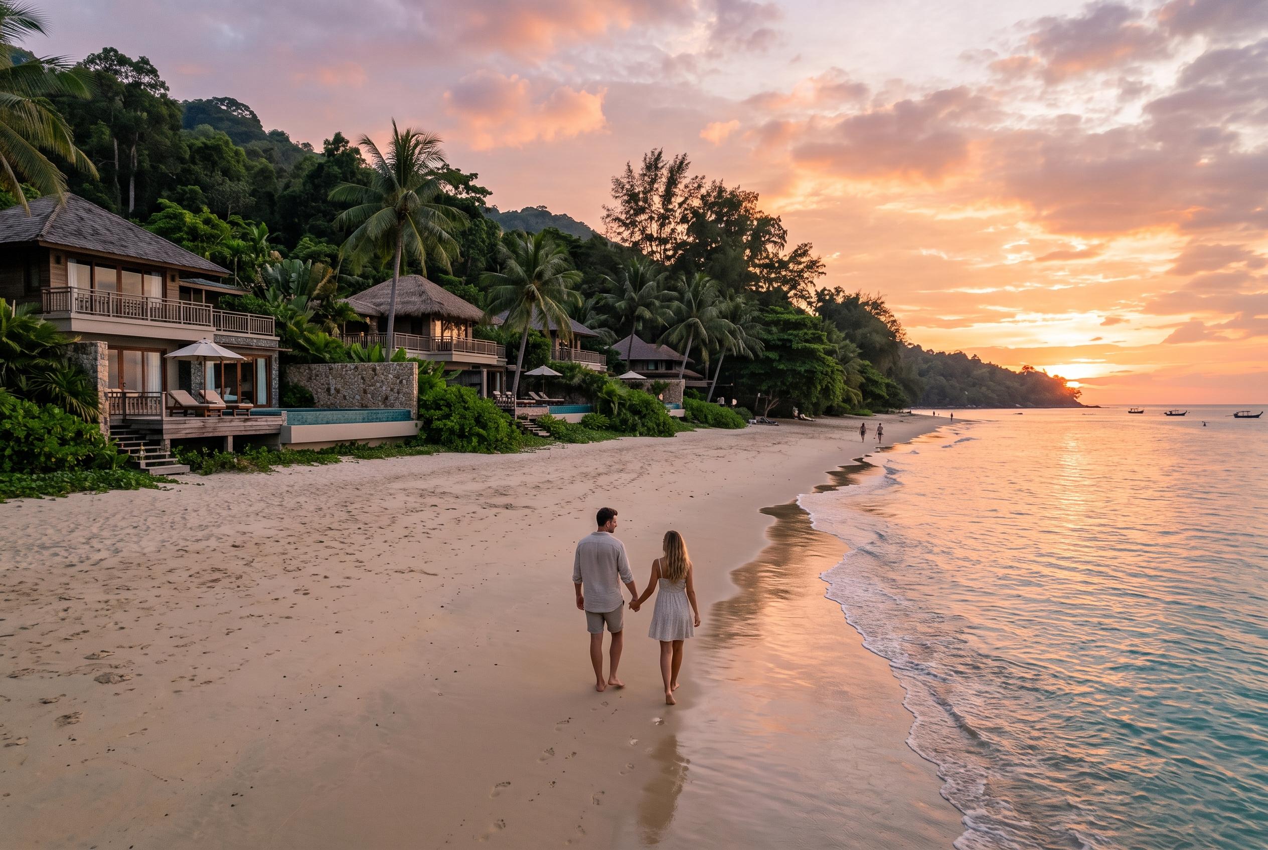 Phuket’s quieter beaches attract couples seeking seclusion and stunning sunset walks